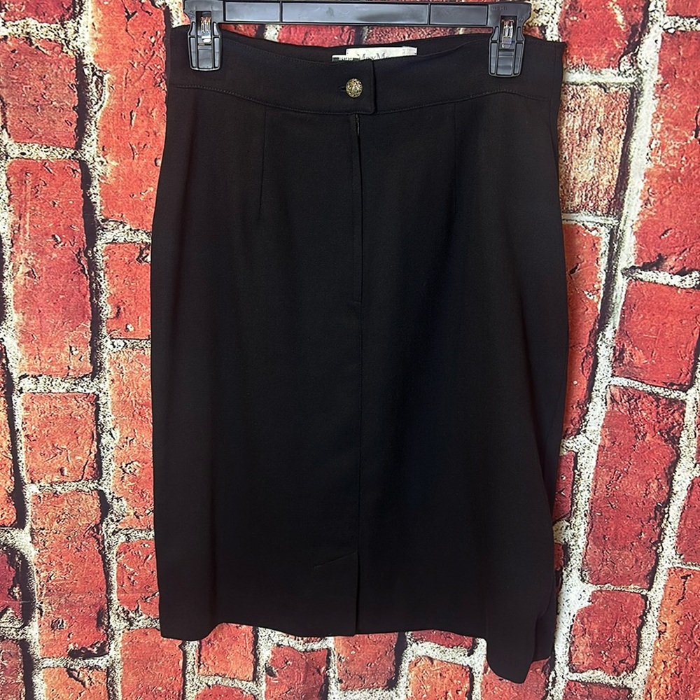 Vintage MAX MARA Italy Solid Black Lined Above Knee Pencil Skirt size smalll